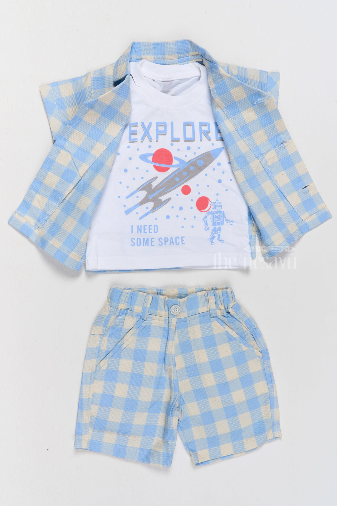 The Nesavu Boys Casual Set Boys Latest Western Dresses in Fashion with Blue Checked Shirt and Shorts Set Nesavu Boys Latest Western Dresses Fashion Blue Checked Shirt Shorts Set | The Nesavu