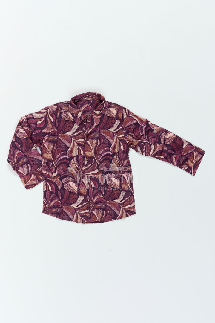 The Nesavu Boys Cotton Shirt Boys Leaf Print Shirt for Festive Dinners Birthdays and Stylish Family Outings Nesavu 18 (2Y) / Maroon / Cotton Blend BS547A-18 Nesavu Boys Leaf Print Shirt For Festive Dinners Birthdays Family Outings And Stylish Weekend Occasions