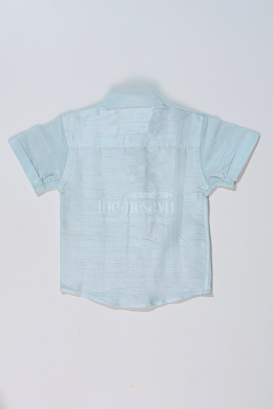 The Nesavu Boys Silk Shirt Boys Light Blue Silk Shirt with Embroidered Borders and Mandarin Collar for Traditional Wear Nesavu Boys Light Blue Silk Shirt Embroidered Details Mandarin Collar Ethnic Wear | The Nesavu