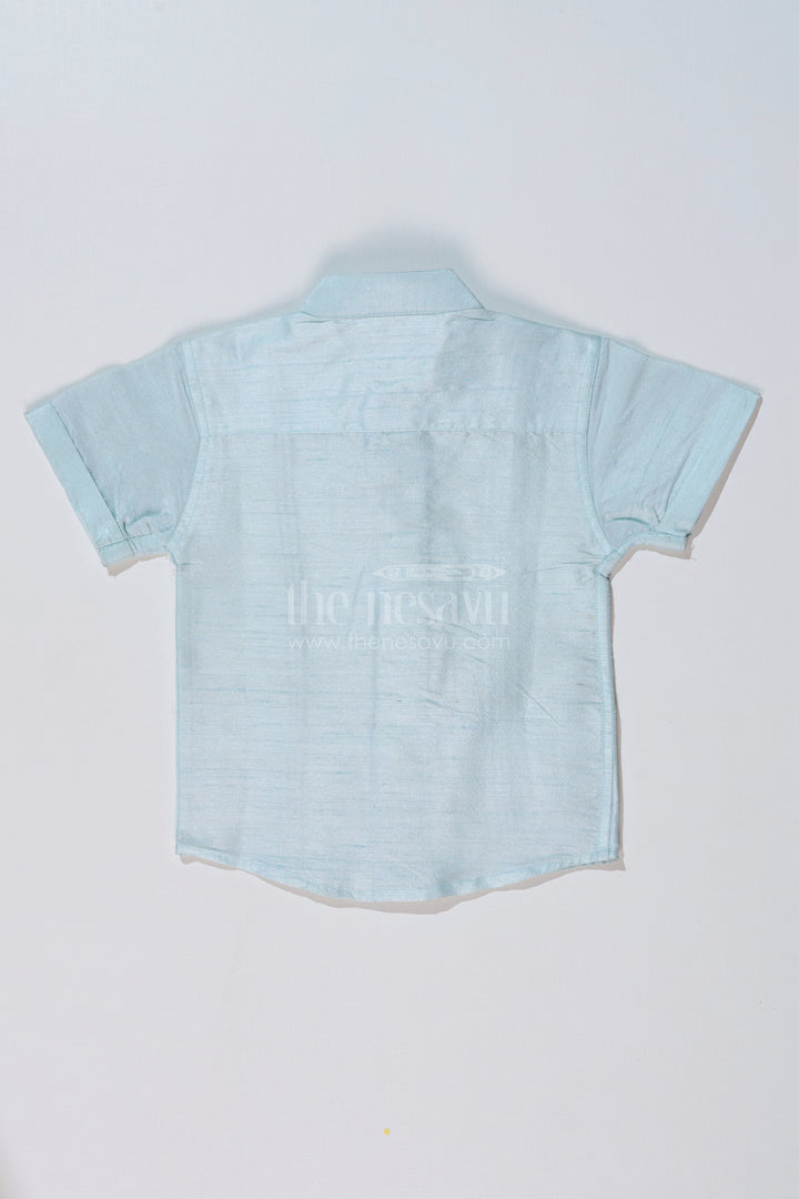 The Nesavu Boys Silk Shirt Boys Light Blue Silk Shirt with Embroidered Borders and Mandarin Collar for Traditional Wear Nesavu Boys Light Blue Silk Shirt Embroidered Details Mandarin Collar Ethnic Wear | The Nesavu