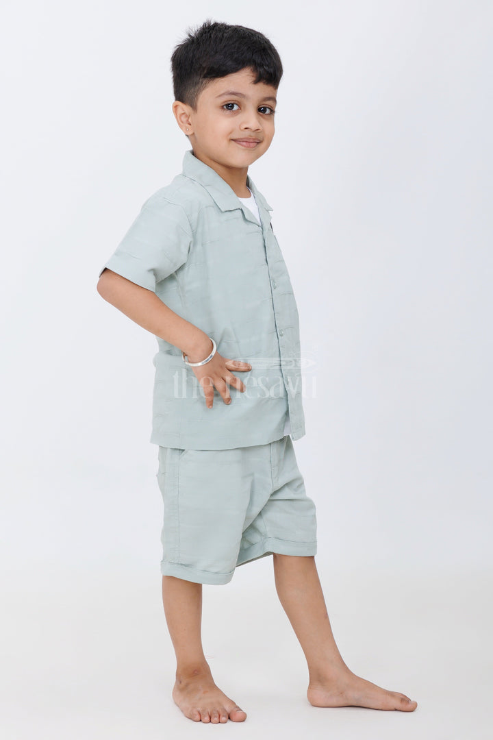 The Nesavu Boys Casual Set Boys Light Green Casual Set with Button-Down Shirt, Graphic Shirt, and Matching Shorts Nesavu Nesavu Boys Light Green Casual Set Graphic Shirt Button-Down Shirt Shorts Playdates