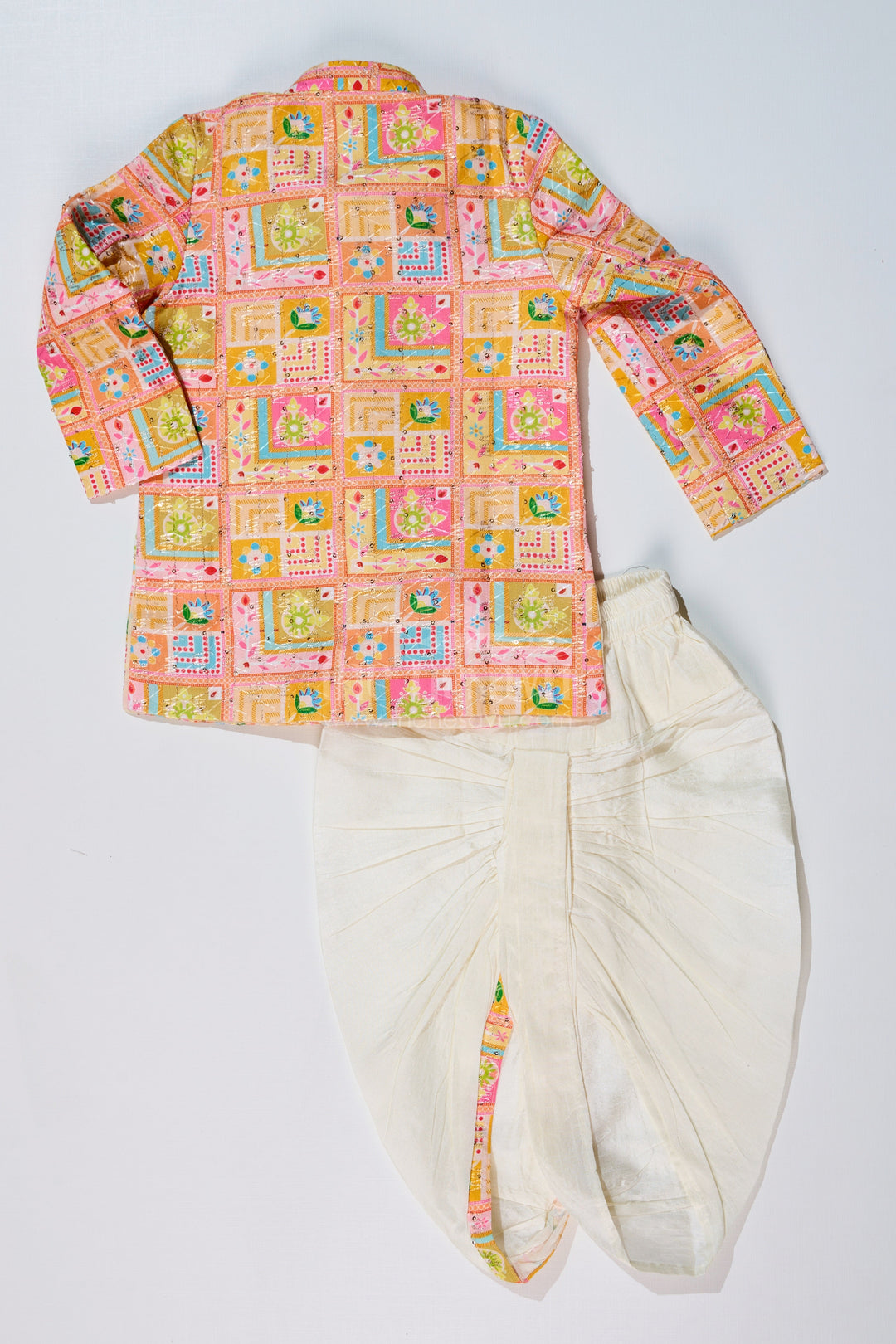 The Nesavu Boys Kurtha Set Boys Light Pink Kurta with Embroidered Jacket and Dhoti for Traditional Festive Wear Nesavu Boys Light Pink Kurta Embroidered Jacket Dhoti Ethnic Festive Wear | The Nesavu