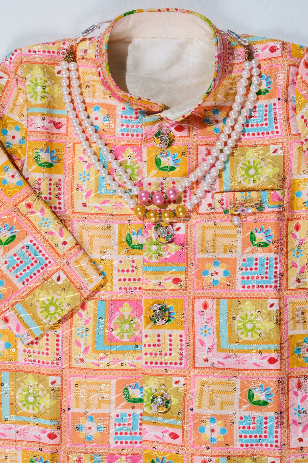 The Nesavu Boys Kurtha Set Boys Light Pink Kurta with Embroidered Jacket and Dhoti for Traditional Festive Wear Nesavu Boys Light Pink Kurta Embroidered Jacket Dhoti Ethnic Festive Wear | The Nesavu