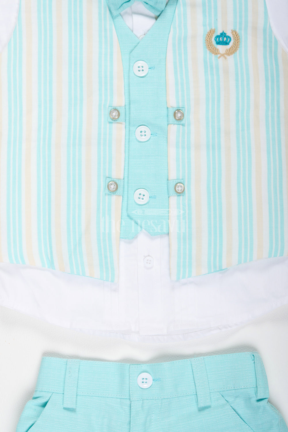 The Nesavu Boys Casual Set Boys Linen Party Wear Set in Sky Blue with Waistcoat and Bow Tie for Formal Occasions Nesavu Boys Linen Party Wear Set with Waistcoat and Bow Tie in Sky Blue Nesavu