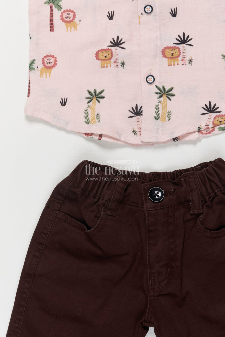 The Nesavu Boys Casual Set Boys Lion Print Cotton Shirt and Pants Set for Everyday Play Nesavu Nesavu boys lion print cotton casual set  fun jungle-themed shirt pants