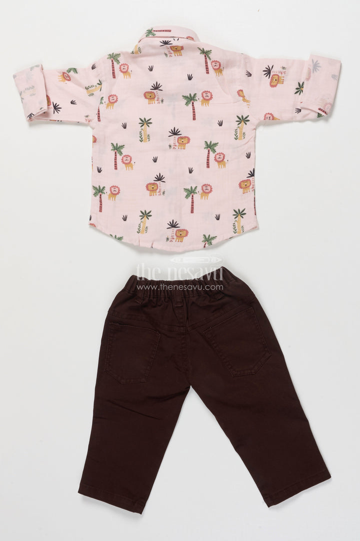 The Nesavu Boys Casual Set Boys Lion Print Cotton Shirt and Pants Set for Everyday Play Nesavu Nesavu boys lion print cotton casual set  fun jungle-themed shirt pants