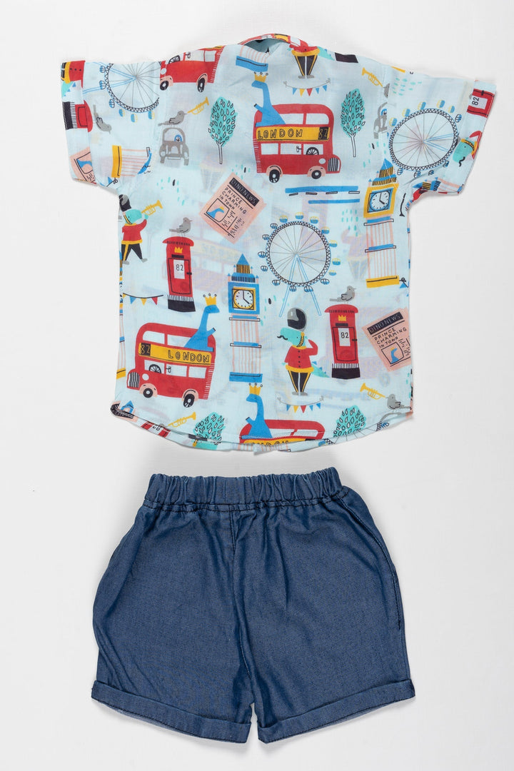 The Nesavu Boys Casual Set Boys London-Themed Summer Shorts and Shirt Set - Festive & Casual Nesavu Buy Boys London Print Shirt & Shorts Set | Perfect for Vishu & Summer Fun | The Nesavu