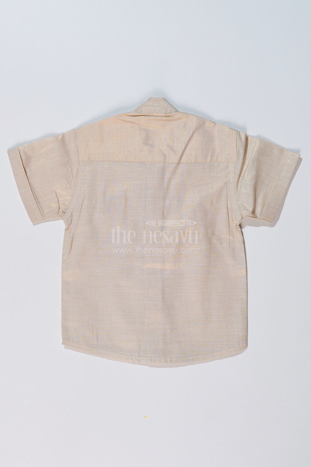 The Nesavu Boys Silk Shirt Boys Long Silk Shirt in Gold Cotton Tissue with Embellished Elephant Design for Festive Wear Nesavu Boys Long Silk Shirt Gold Cotton Tissue Embellished Elephant Motif Festive Wear | The Nesavu