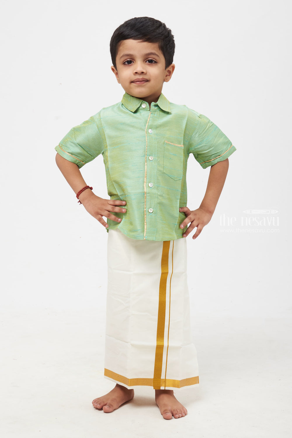 The Nesavu Boys Silk Shirt Boys Lustrous Sea Green Silk Shirt: Journey into the Heart of Nature's Charm Nesavu 16 (1Y) / Green / Blend Silk BS102A-16 Boys Enchanting Sea Green Silk Shirt: Natures Essence Embodied in Silken Elegance | The Nesavu