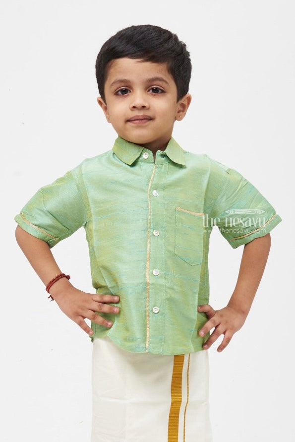 The Nesavu Boys Silk Shirt Boys Lustrous Sea Green Silk Shirt: Journey into the Heart of Nature's Charm Nesavu Boys Enchanting Sea Green Silk Shirt: Natures Essence Embodied in Silken Elegance | The Nesavu