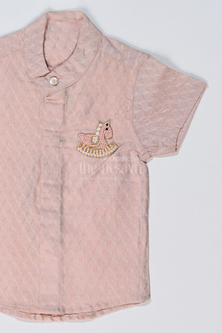 The Nesavu Boys Silk Shirt Boys Luxury Silk Shirts with Embroidered Rocking Horse Motif and Mandarin Collar Nesavu Boys Luxury Silk Shirts Rocking Horse Embroidery Mandarin Collar | The Nesavu