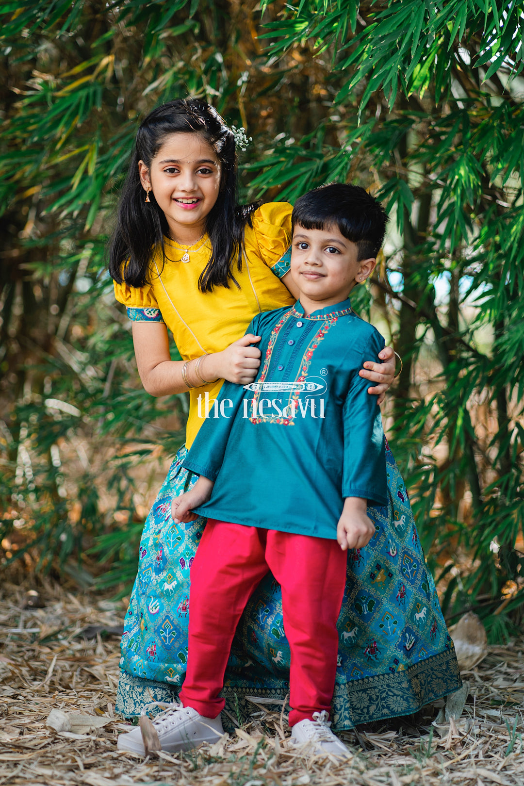 The Nesavu Boys Kurtha Set Boys Majestic Teal Kurta with Vibrant Pink Pants Set Nesavu Boys Teal and Pink Festive Kurta Set | Colorful Traditional Outfits for Kids | The Nesavu