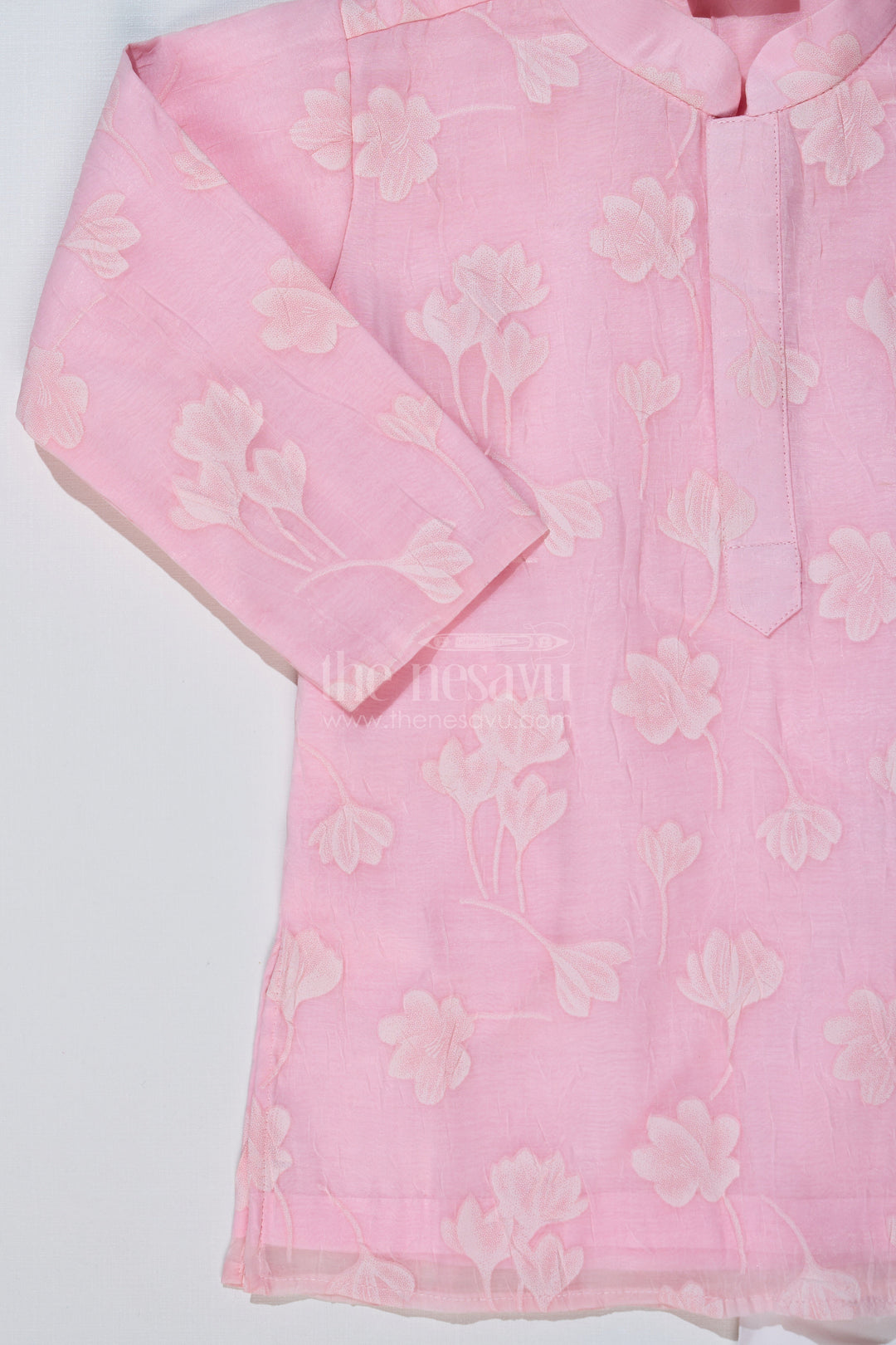 The Nesavu Boys Kurtha Set Boys Male Kurta in Blended Silk with Floral Detailing and Pajama for Festive Wear Nesavu Boys Male Kurta Blended Silk Floral Detailing Pajama Festive Wear | The Nesavu