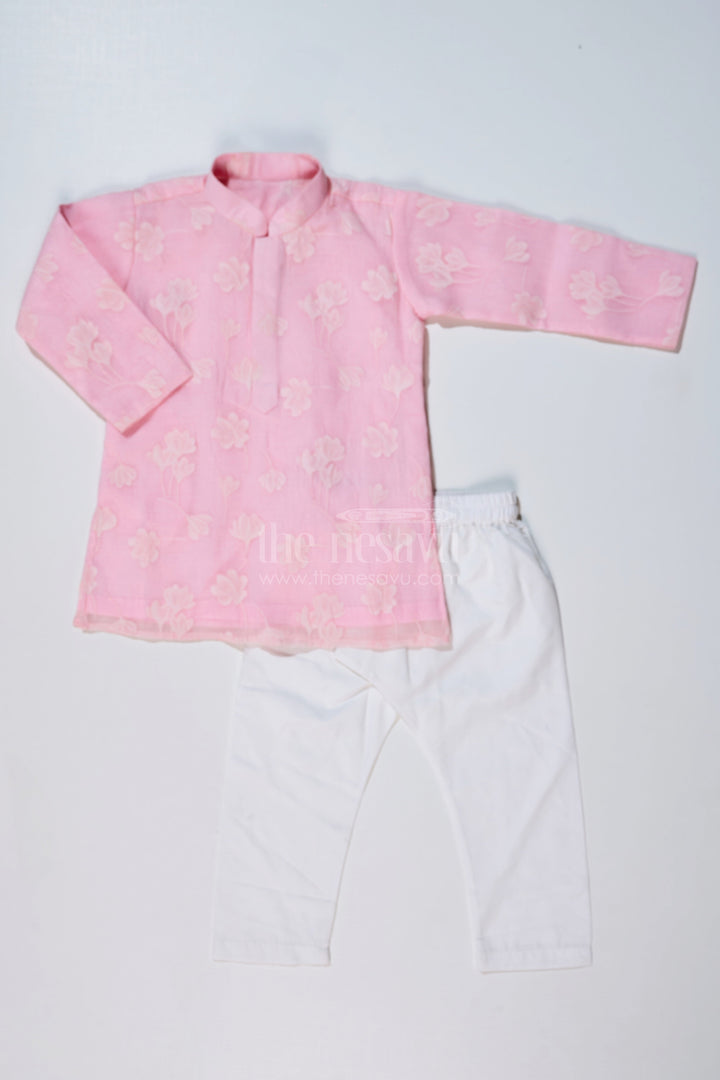 The Nesavu Boys Kurtha Set Boys Male Kurta in Blended Silk with Floral Detailing and Pajama for Festive Wear Nesavu Boys Male Kurta Blended Silk Floral Detailing Pajama Festive Wear | The Nesavu