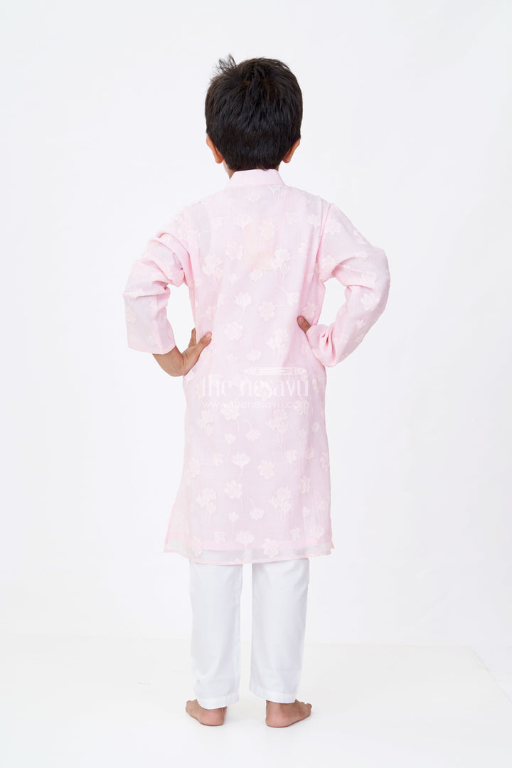 The Nesavu Boys Kurtha Set Boys Male Kurta in Blended Silk with Floral Detailing and Pajama for Festive Wear Nesavu Boys Male Kurta Blended Silk Floral Detailing Pajama Festive Wear | The Nesavu