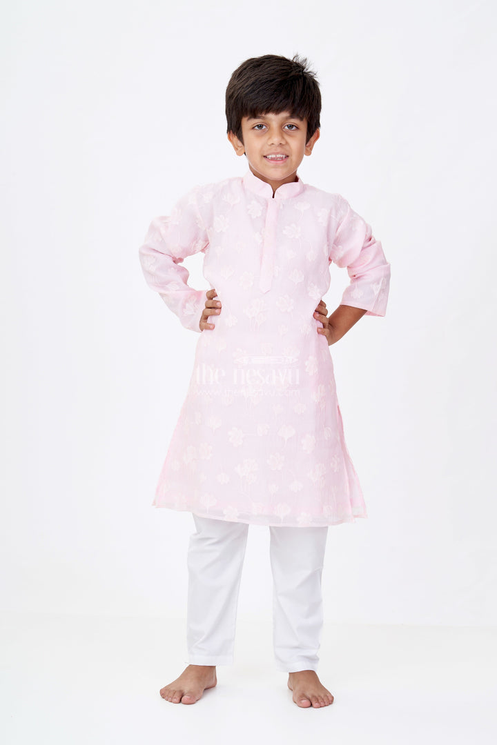 The Nesavu Boys Kurtha Set Boys Male Kurta in Blended Silk with Floral Detailing and Pajama for Festive Wear Nesavu Boys Male Kurta Blended Silk Floral Detailing Pajama Festive Wear | The Nesavu