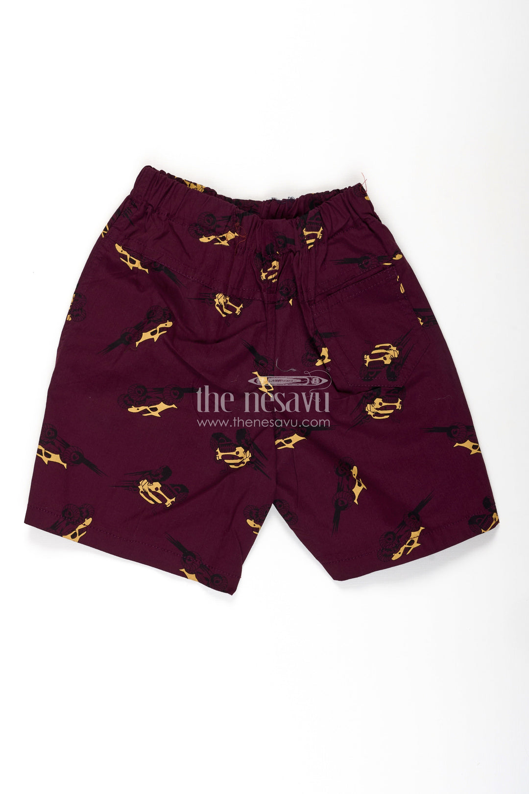 The Nesavu Boys Shorts Boys Maroon Cotton Sweat Shorts with Racing Car Digital Print and Flexible All Day Comfort Waist Nesavu Nesavu Boys Maroon Cotton Sweat Shorts Racing Car Print Comfortable Everyday Fit