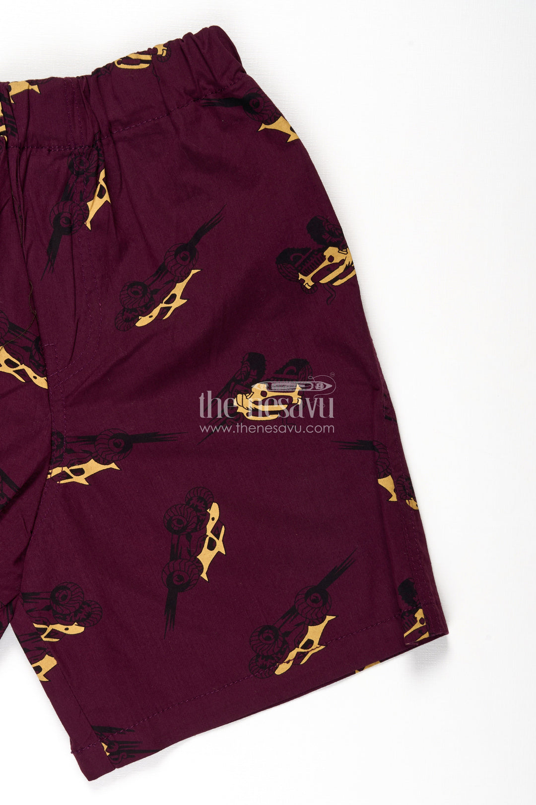 The Nesavu Boys Shorts Boys Maroon Cotton Sweat Shorts with Racing Car Digital Print and Flexible All Day Comfort Waist Nesavu Nesavu Boys Maroon Cotton Sweat Shorts Racing Car Print Comfortable Everyday Fit