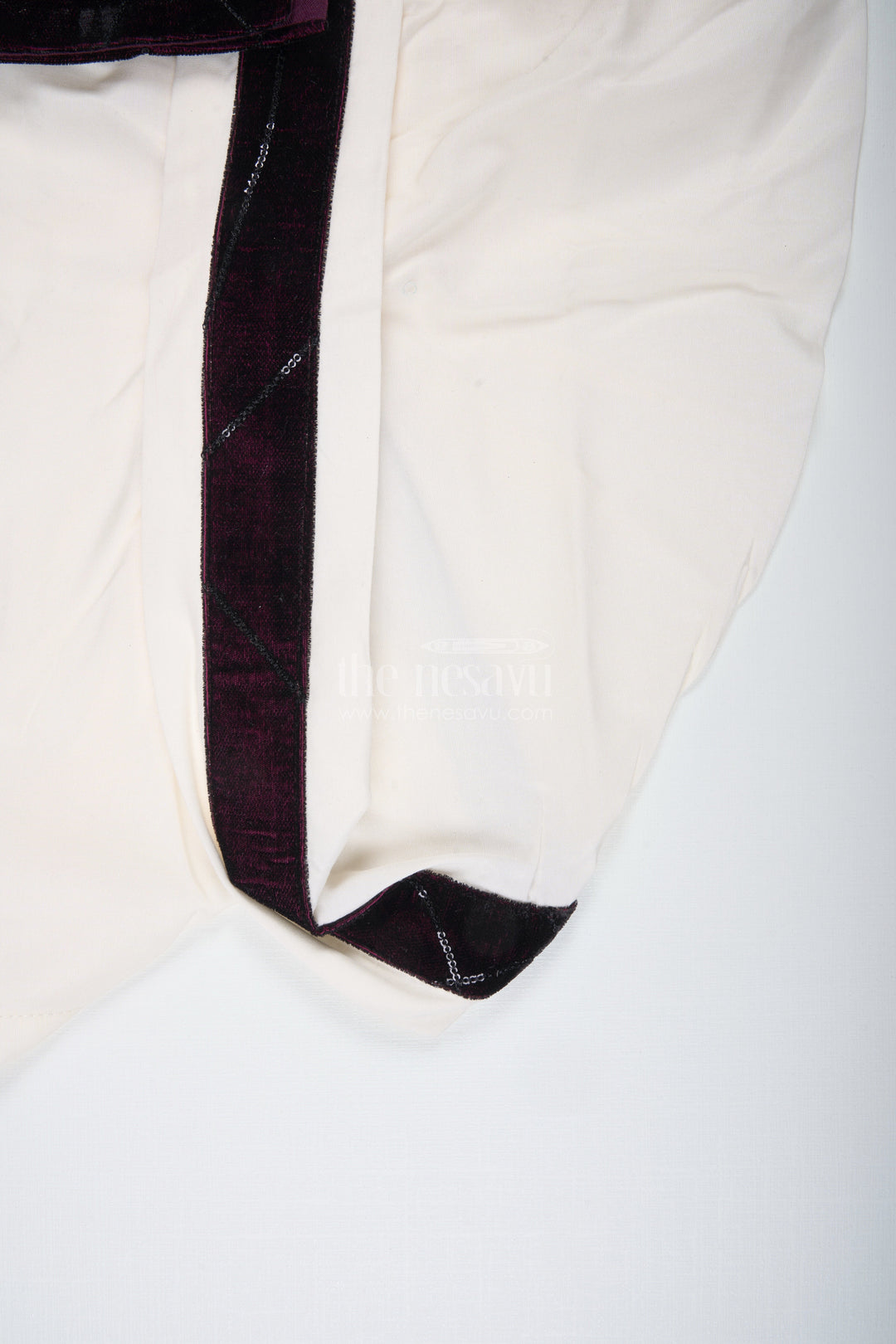 The Nesavu Boys Dothi Set Boys Maroon Velvet Dhoti Set for Weddings and Cultural Functions Nesavu Nesavu Boys Maroon Velvet Embroidered Dhoti Set Ethnic Wear Festive Functions Weddings