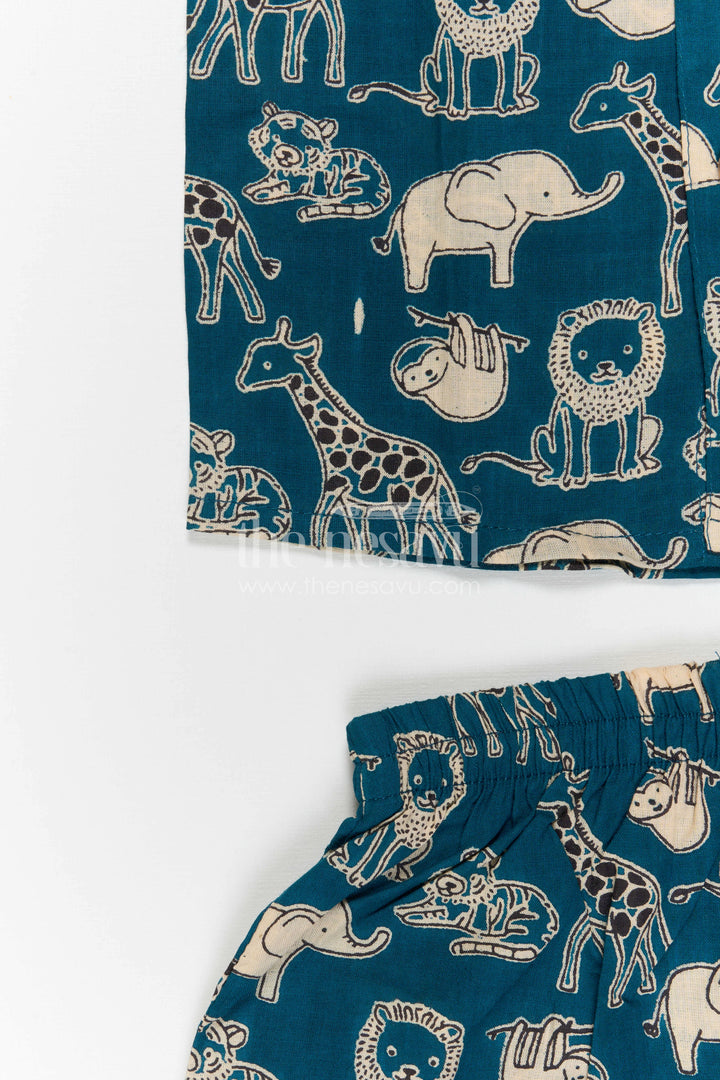 The Nesavu Boys Casual Set Boys Matching Outfit for Summer Travel and Playtime Nesavu Nesavu Boys Cotton Matching Co Ord Set For Summer Travel With Animal Print Shirt And Shorts