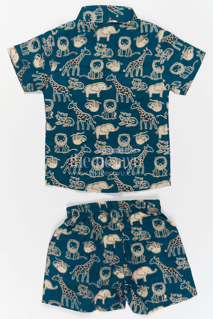 The Nesavu Boys Casual Set Boys Matching Outfit for Summer Travel and Playtime Nesavu Nesavu Boys Cotton Matching Co Ord Set For Summer Travel With Animal Print Shirt And Shorts