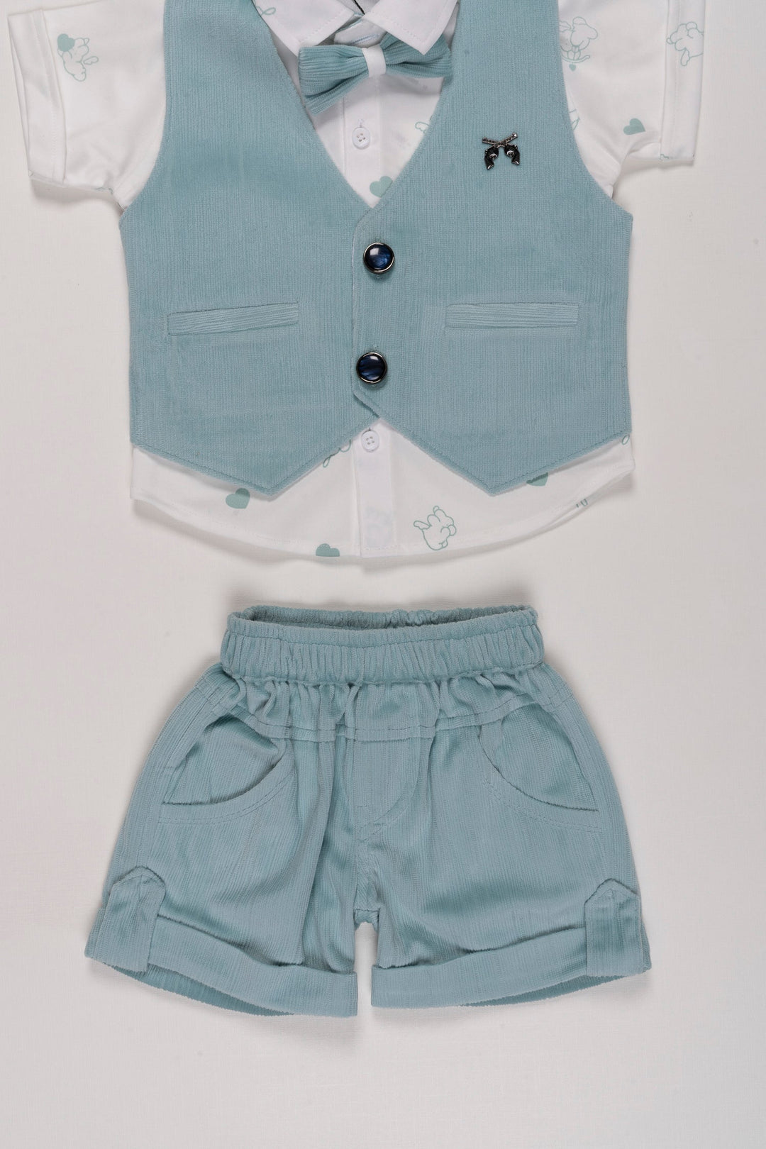The Nesavu Boys Casual Set Boys Mint Green Vest & Shorts Set with Embroidered Shirt - Toddler's Dressy Casual Nesavu Mint Green Boys Vest and Shorts Set | Embroidered Dressy Casual Outfit | The Nesavu