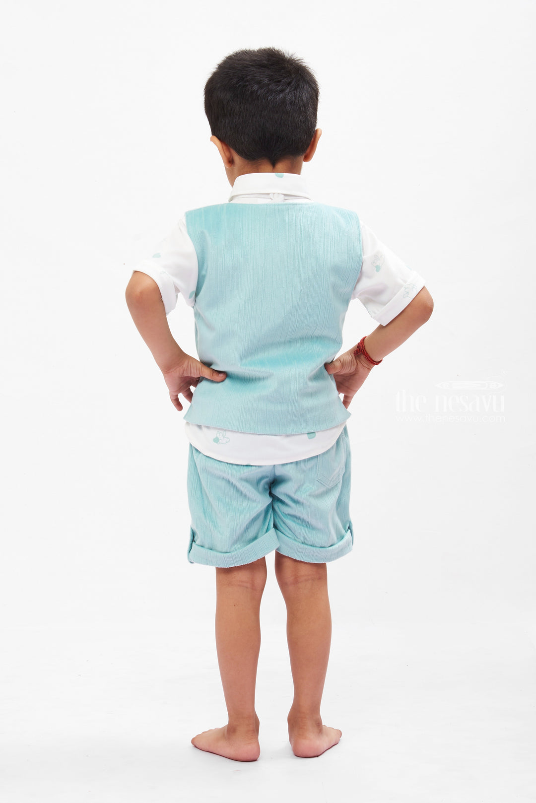 The Nesavu Boys Casual Set Boys Mint Green Vest & Shorts Set with Embroidered Shirt - Toddler's Dressy Casual Nesavu Mint Green Boys Vest and Shorts Set | Embroidered Dressy Casual Outfit | The Nesavu