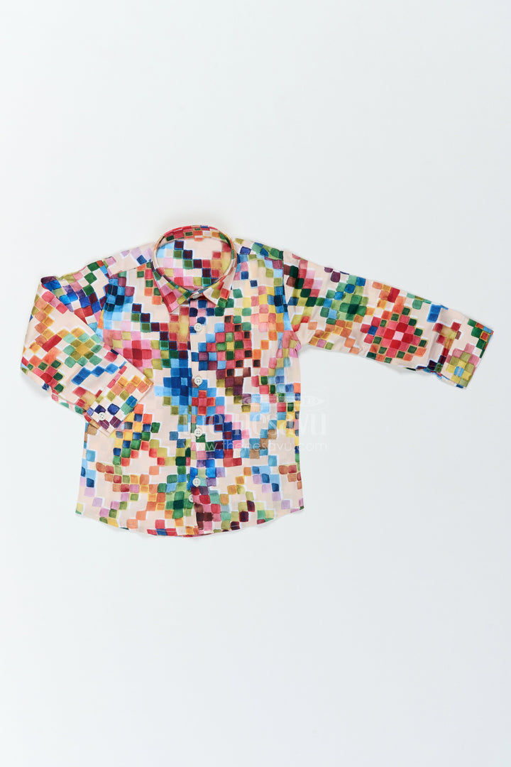 The Nesavu Boys Cotton Shirt Boys Mosaic Print Shirt for Birthdays Holidays and Creative Weekend Outings Nesavu 18 (2Y) / Multicolor / Cotton Blend BS545A-18 Nesavu Boys Mosaic Print Shirt For Birthdays Holidays Family Outings And Creative Smart Casual Styling