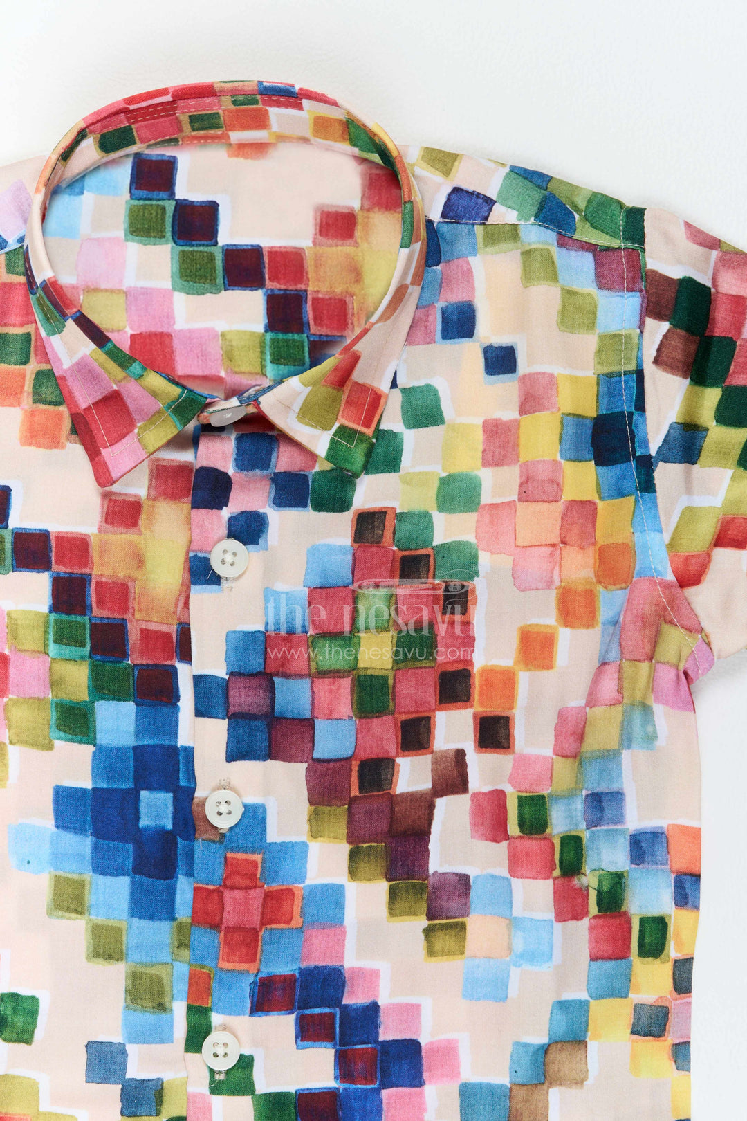 The Nesavu Boys Cotton Shirt Boys Mosaic Print Shirt for Birthdays Holidays and Creative Weekend Outings Nesavu Nesavu Boys Mosaic Print Shirt For Birthdays Holidays Family Outings And Creative Smart Casual Styling