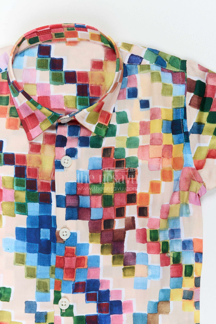 The Nesavu Boys Cotton Shirt Boys Mosaic Print Shirt for Birthdays Holidays and Creative Weekend Outings Nesavu Nesavu Boys Mosaic Print Shirt For Birthdays Holidays Family Outings And Creative Smart Casual Styling