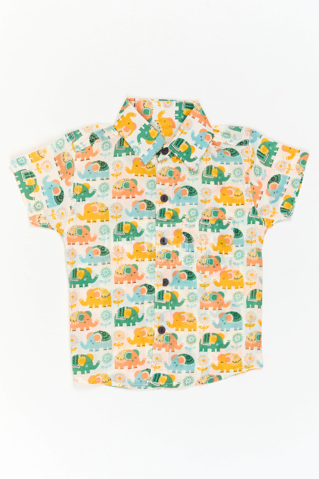 The Nesavu Boys Cotton Shirt Boys Multicolor Cotton Shirt for Playful Outings and Summer Wear Nesavu 20 (3Y) / Multicolor / Cotton BS500A-20 Nesavu Boys Multicolor Cotton Shirt With Elephant Digital Print For Playful Casual Wear