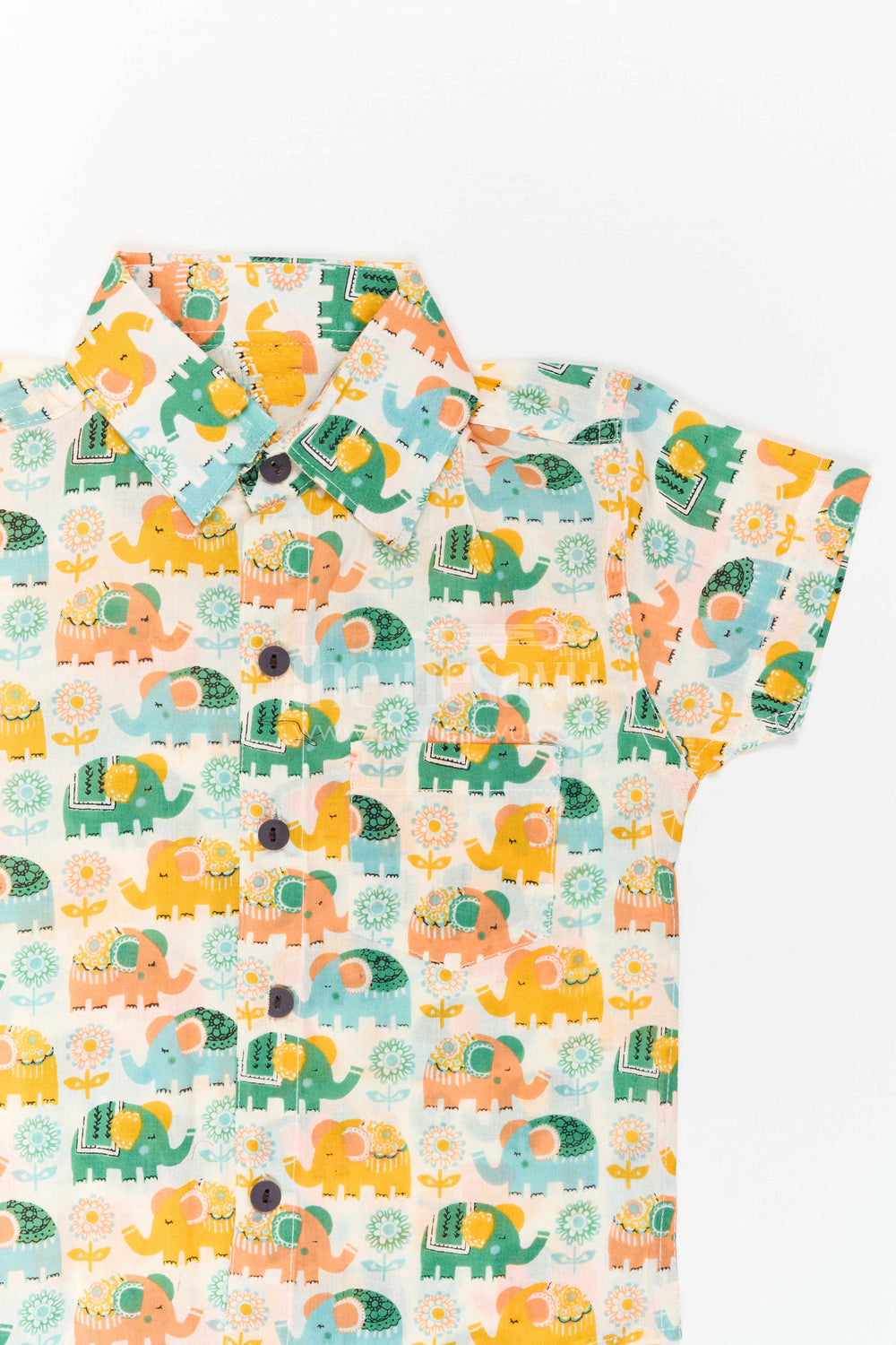 The Nesavu Boys Cotton Shirt Boys Multicolor Cotton Shirt for Playful Outings and Summer Wear Nesavu Nesavu Boys Multicolor Cotton Shirt With Elephant Digital Print For Playful Casual Wear