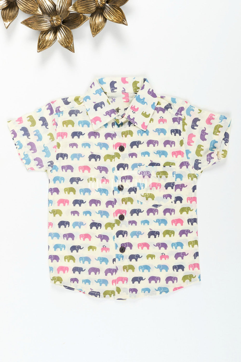 The Nesavu Boys Cotton Shirt Boys multicolor elephant cotton shirt for birthdays and outings Nesavu 20 (3Y) / Multicolor BS319B-20 Nesavu boys multicolor elephant print shirt soft cotton  ideal birthdays ethnic days