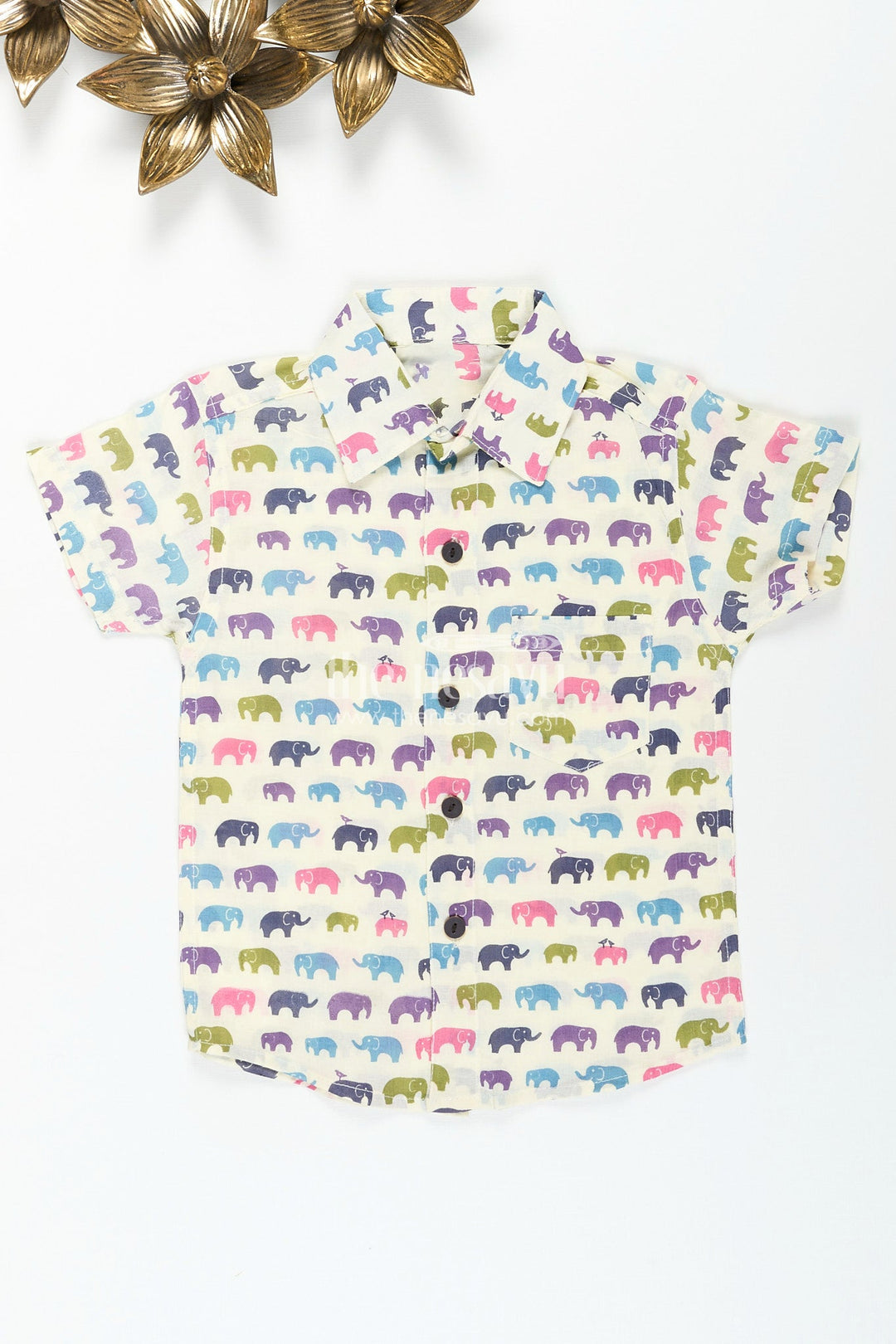 The Nesavu Boys Cotton Shirt Boys multicolor elephant cotton shirt for birthdays and outings Nesavu 20 (3Y) / Multicolor BS319B-20 Nesavu boys multicolor elephant print shirt soft cotton  ideal birthdays ethnic days