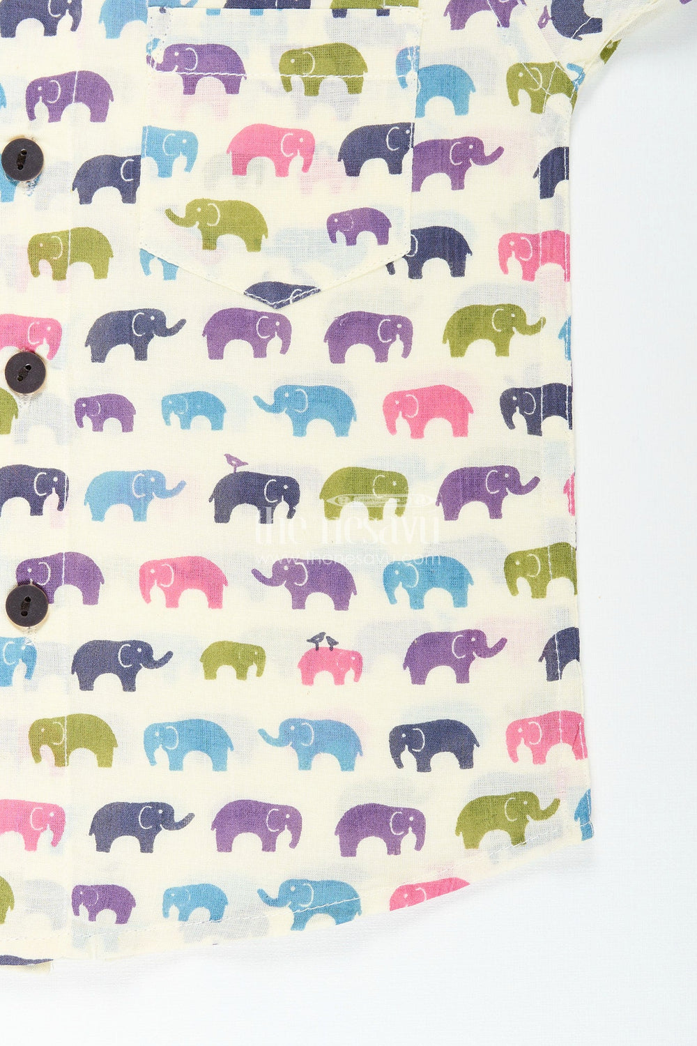 The Nesavu Boys Cotton Shirt Boys multicolor elephant cotton shirt for birthdays and outings Nesavu Nesavu boys multicolor elephant print shirt soft cotton  ideal birthdays ethnic days