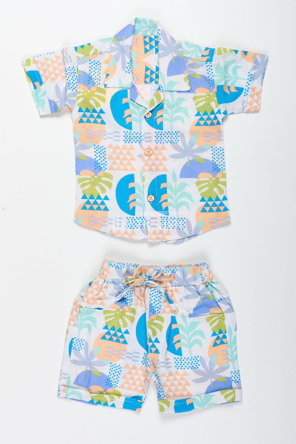 The Nesavu Boys Casual Set Boys Multicolor Geometric Print Cotton Shirt and Shorts Set Nesavu Nesavu Boys Digital Printed Cotton Shirt Shorts Set Summer Holiday Casual Wear