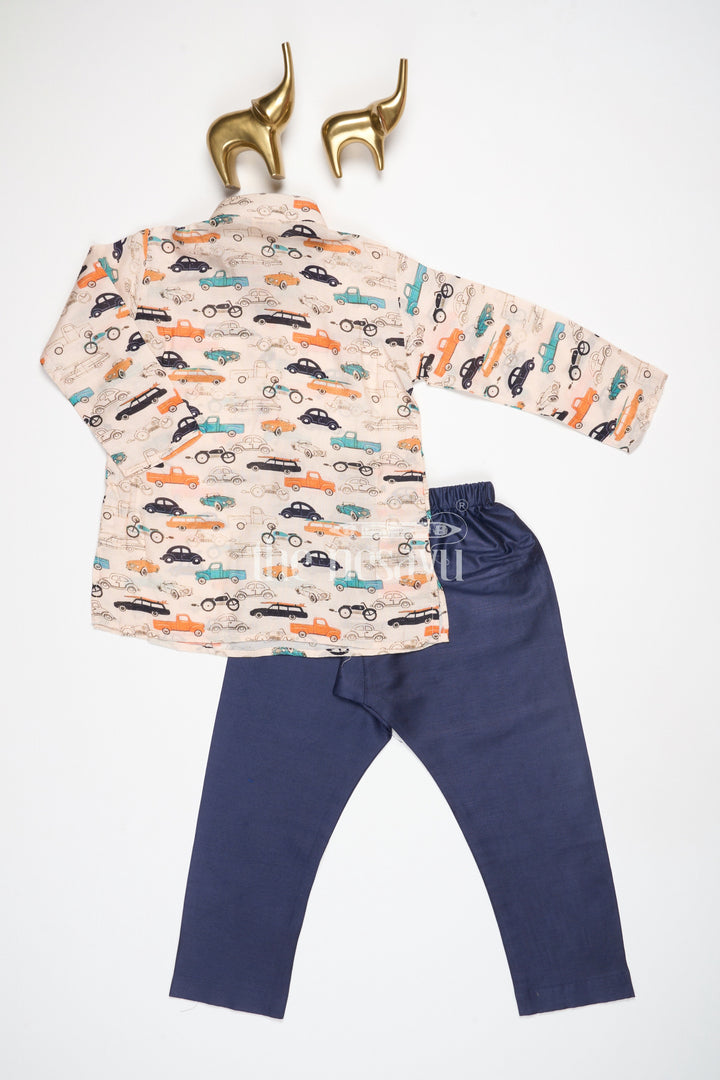 The Nesavu Boys Casual Set Boys Multicolor Kurta with Vehicle Print and Black Pants Set for Playdates and Casual Outings Nesavu Nesavu Boys Kurta Set Car Print Black Pants Casual Playdates Festive Gatherings