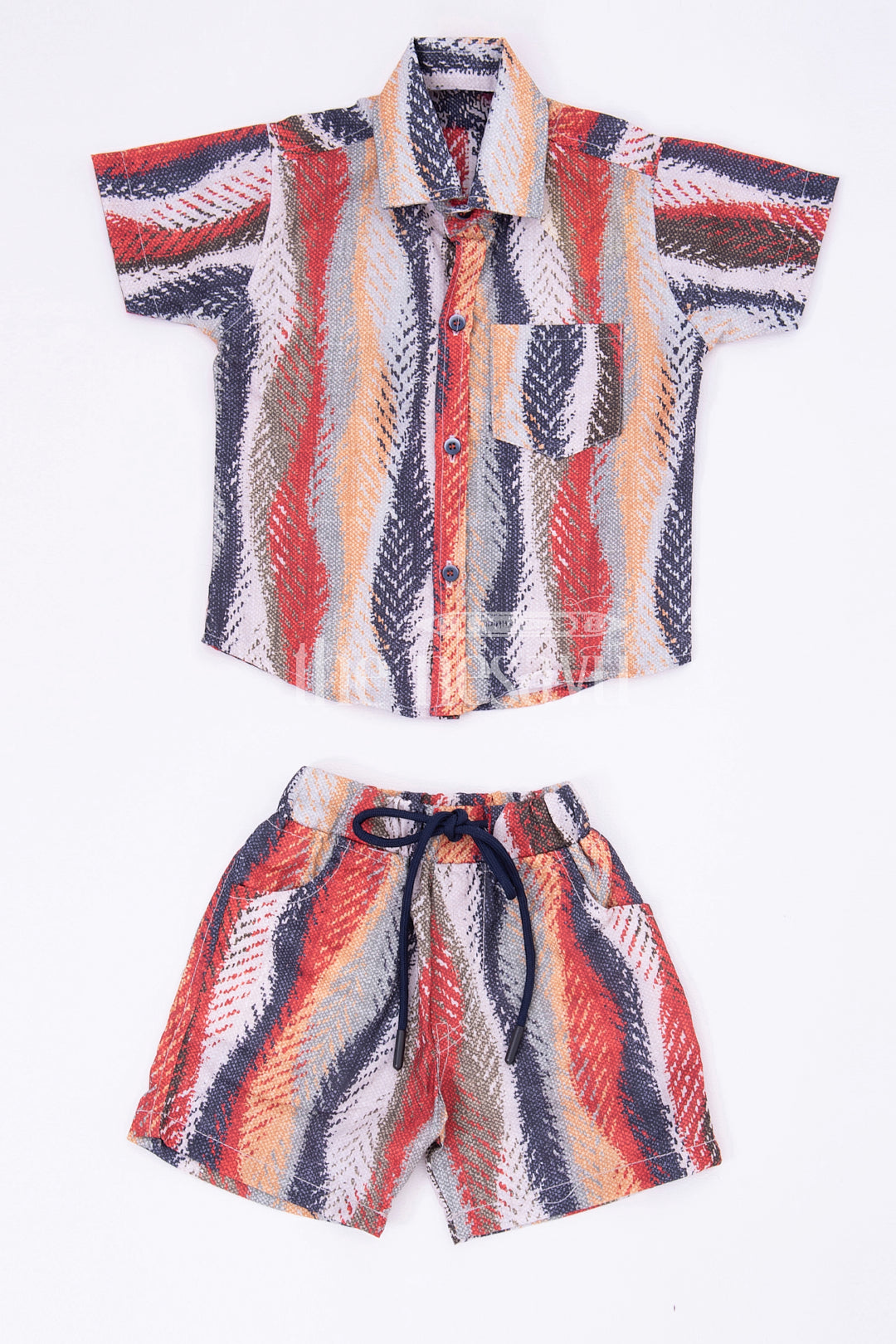The Nesavu Boys Casual Set Boys' Multicolor Striped Shirt and Shorts Set Nesavu Boys' Multicolor Striped Shirt and Shorts Set - Vibrant Summer Outfit