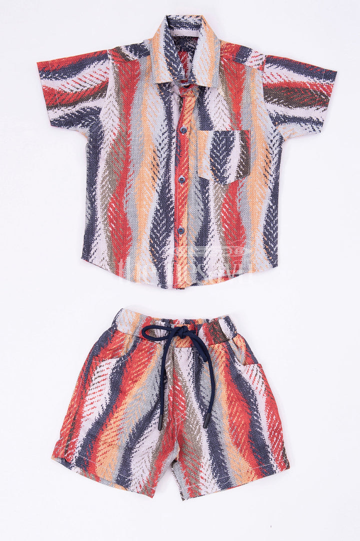 The Nesavu Boys Casual Set Boys' Multicolor Striped Shirt and Shorts Set Nesavu Boys' Multicolor Striped Shirt and Shorts Set - Vibrant Summer Outfit