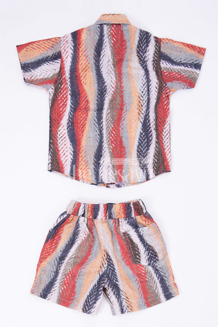 The Nesavu Boys Casual Set Boys' Multicolor Striped Shirt and Shorts Set Nesavu Boys' Multicolor Striped Shirt and Shorts Set - Vibrant Summer Outfit