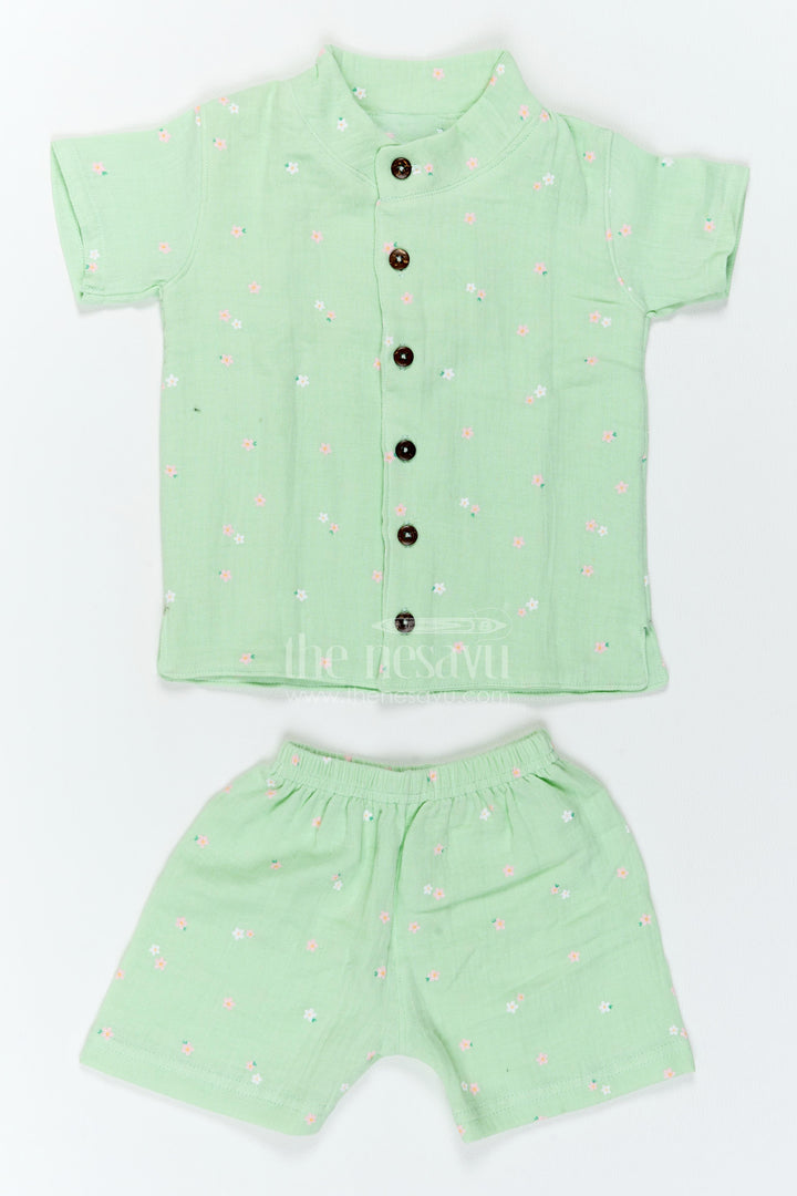The Nesavu Boys Casual Set Boys Muslin Casual Set for Playdates Travel and Relaxed Weekends Nesavu 10 (NB) / Green / Muslin BCS618A-10 Nesavu Boys Muslin Casual Set For Playdates Travel Family Outings And Relaxed Summer Weekends
