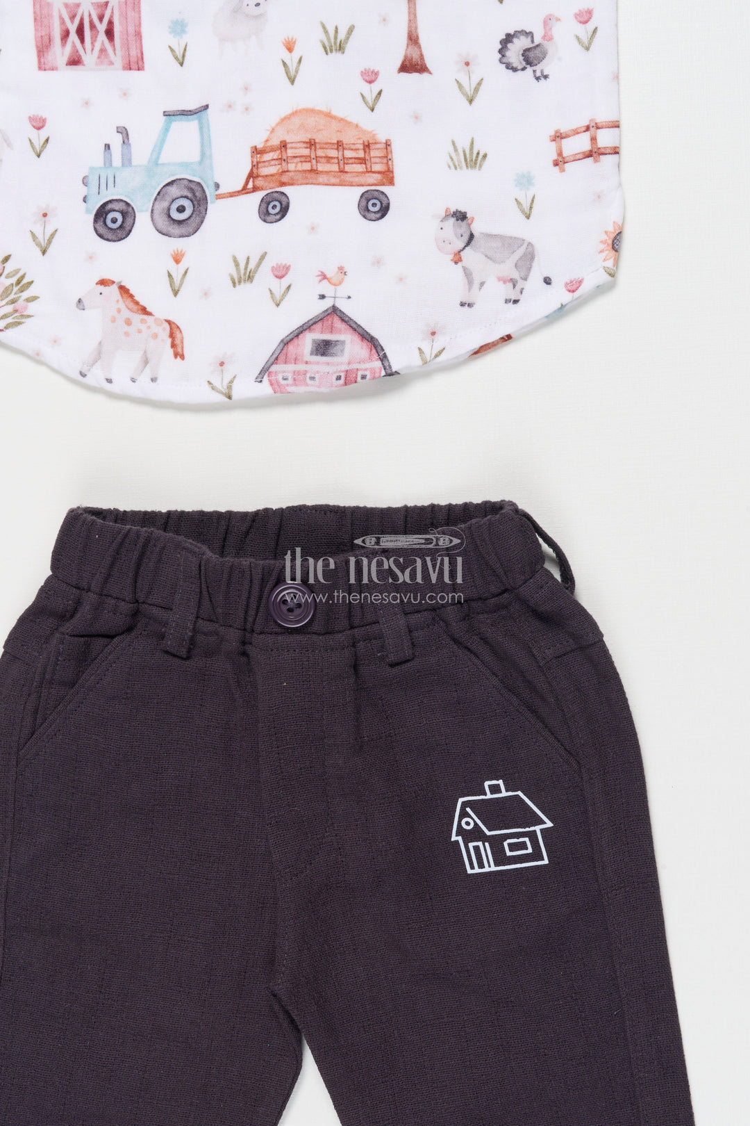 The Nesavu Boys Casual Set Boys Muslin Cotton Casual Set for Outings and Festive Gatherings Nesavu Nesavu boys muslin cotton casual set digital print outings festive occasions