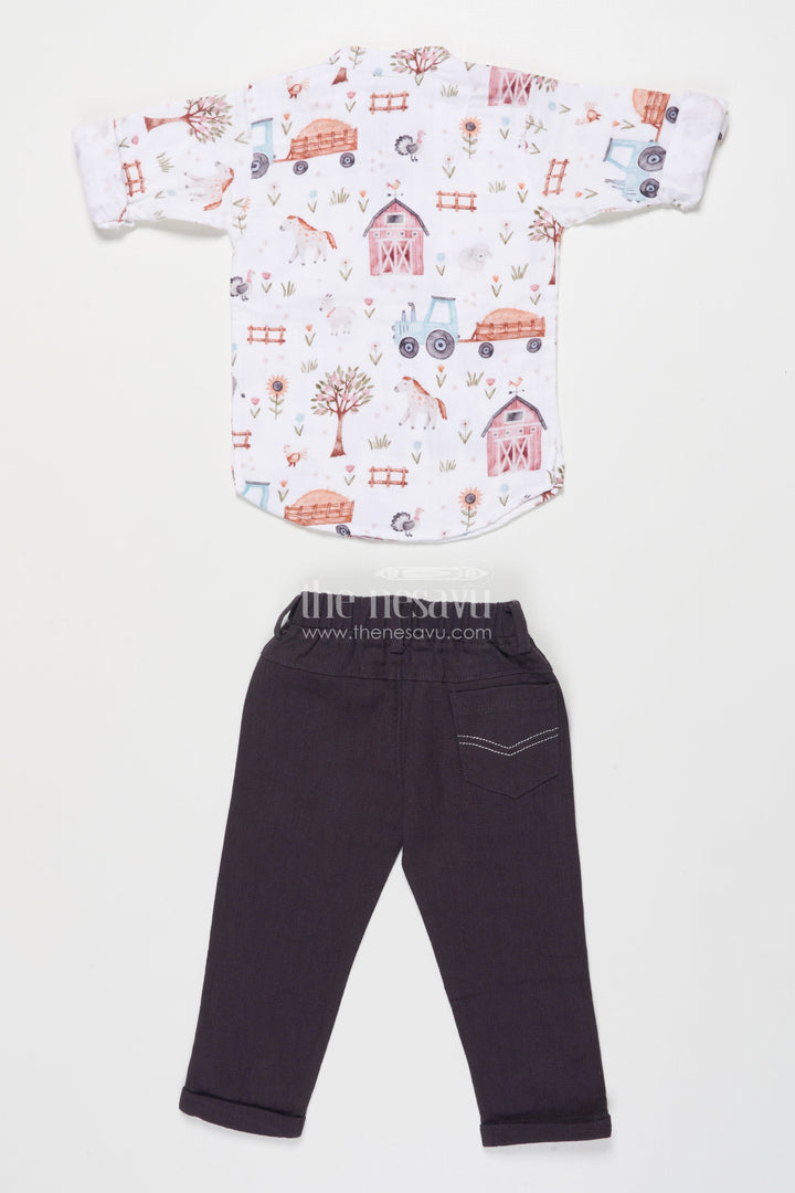 The Nesavu Boys Casual Set Boys Muslin Cotton Casual Set for Outings and Festive Gatherings Nesavu Nesavu boys muslin cotton casual set digital print outings festive occasions