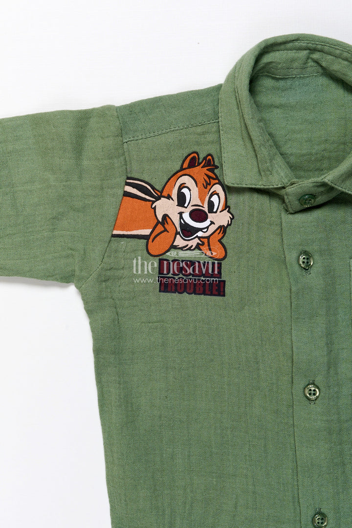 The Nesavu Boys Casual Set Boys Muslin Cotton Outfit Set with Cartoon Prints for Fun-Filled Days Nesavu Nesavu boys muslin cotton outfit set cartoon print toddlers fun days playful wear