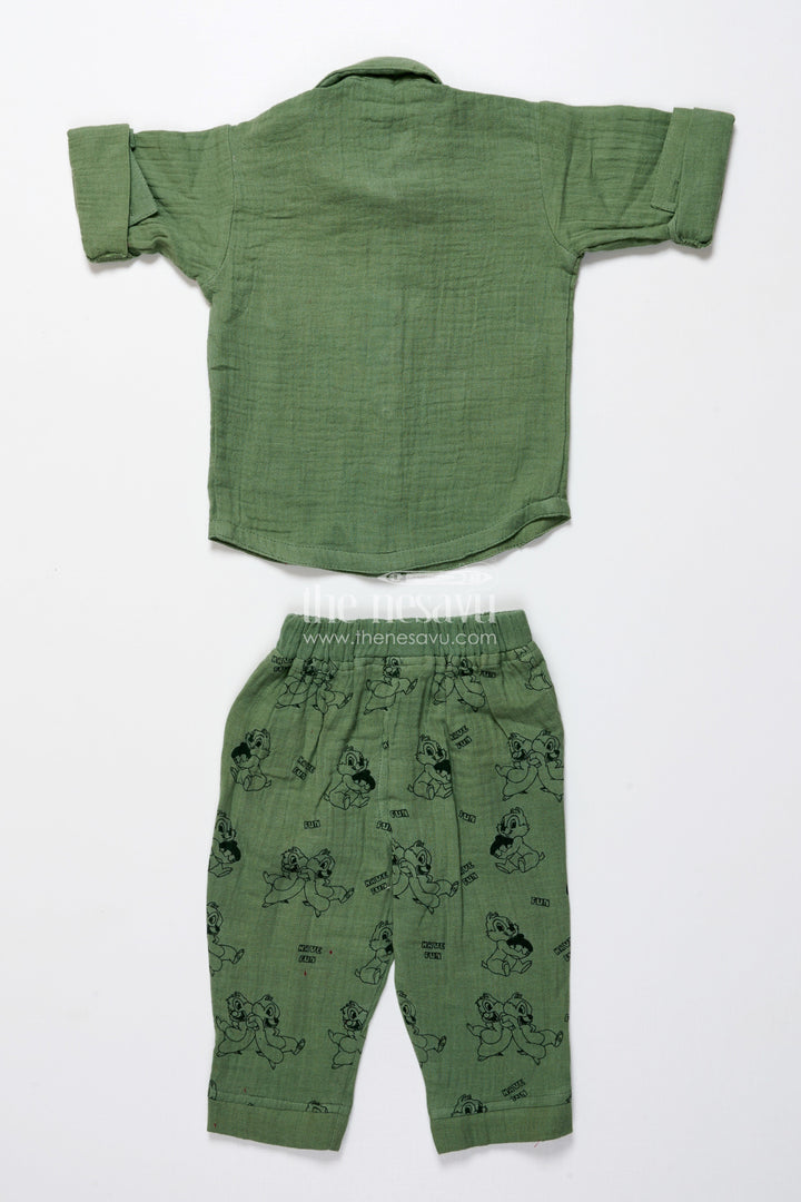 The Nesavu Boys Casual Set Boys Muslin Cotton Outfit Set with Cartoon Prints for Fun-Filled Days Nesavu Nesavu boys muslin cotton outfit set cartoon print toddlers fun days playful wear