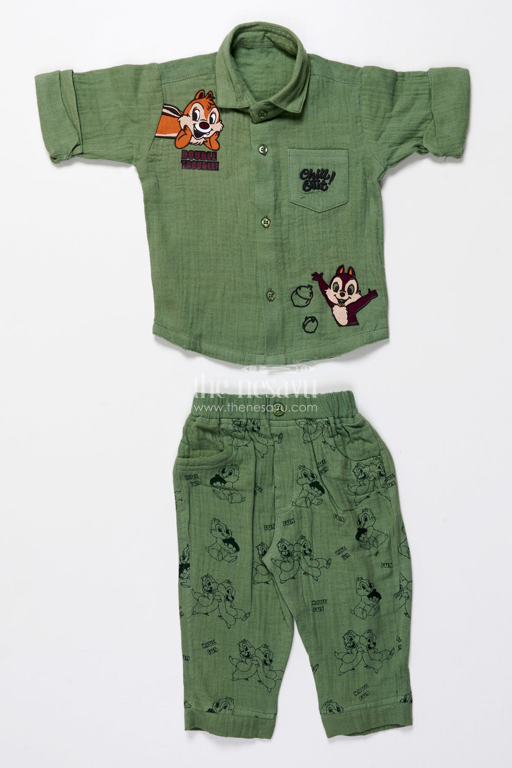 The Nesavu Boys Casual Set Boys Muslin Cotton Outfit Set with Cartoon Prints for Fun-Filled Days Nesavu Nesavu boys muslin cotton outfit set cartoon print toddlers fun days playful wear