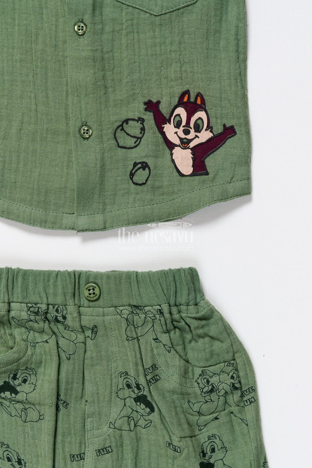 The Nesavu Boys Casual Set Boys Muslin Cotton Outfit Set with Cartoon Prints for Fun-Filled Days Nesavu Nesavu boys muslin cotton outfit set cartoon print toddlers fun days playful wear