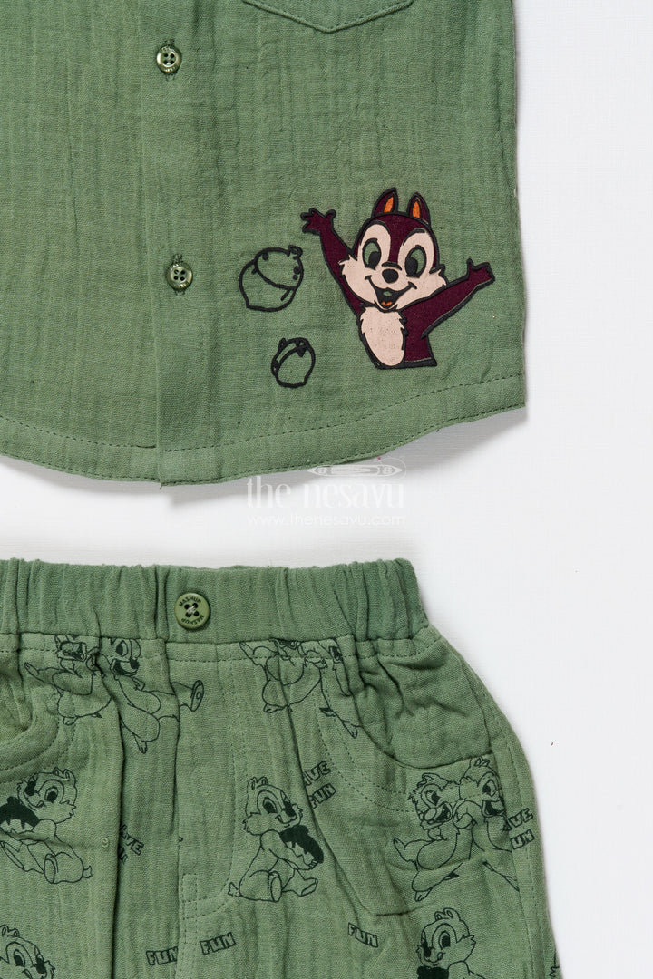 The Nesavu Boys Casual Set Boys Muslin Cotton Outfit Set with Cartoon Prints for Fun-Filled Days Nesavu Nesavu boys muslin cotton outfit set cartoon print toddlers fun days playful wear