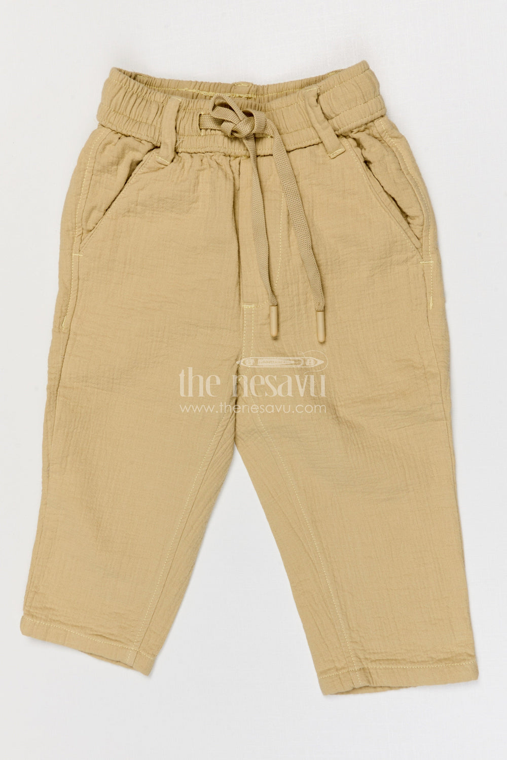 The Nesavu Boys Pant Boys Muslin Cotton Pants for Everyday Movement and Comfort Nesavu 16 (1Y) / Beige / Muslin Cotton BWP032F-16 Nesavu boys muslin cotton pants for everyday comfort breathable kids drawstring casual pants