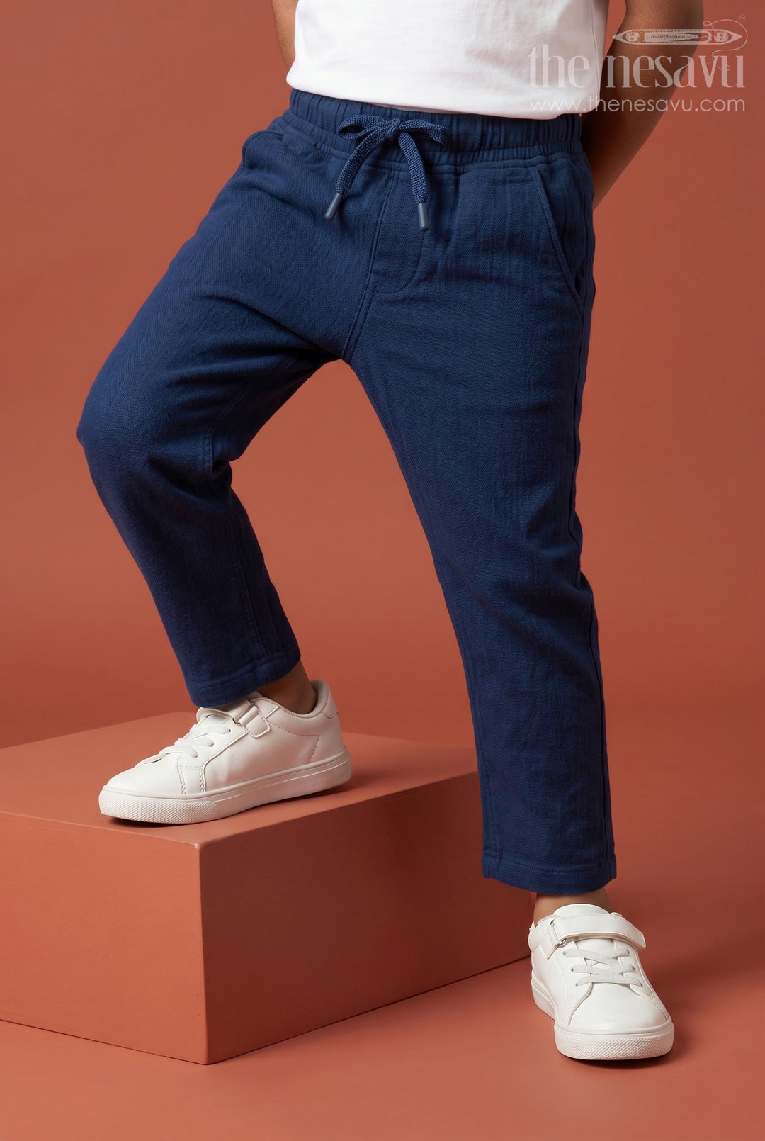 The Nesavu Boys Pant Boys Muslin Cotton Pants for School and Everyday Comfort Nesavu 16 (1Y) / Blue / Muslin Cotton BWP031F-16 Nesavu boys muslin cotton pants for school and everyday comfort breathable kids drawstring pants